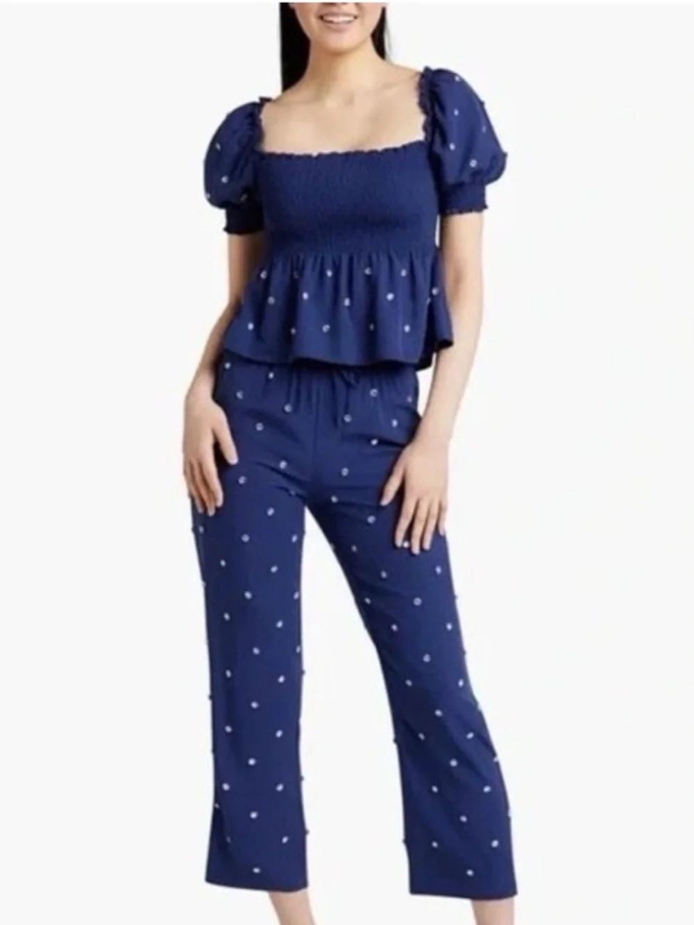 Hill House Jewel Jammie 2 Piece Matching Set Top & Pants Size XS Navy